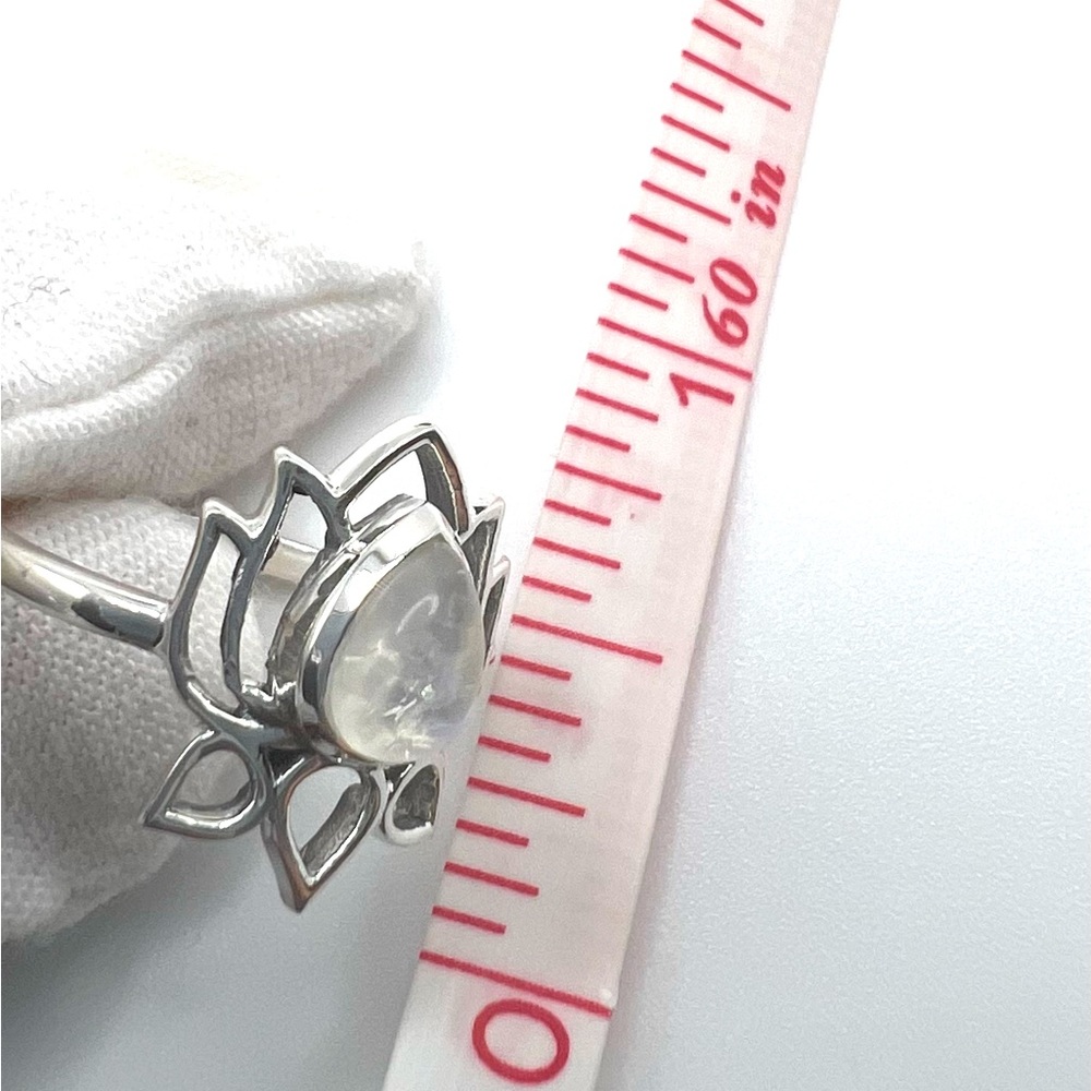 Natural Rainbow Moonstone Sterling Silver Lotus Flower Ring - Picture 6 of 14